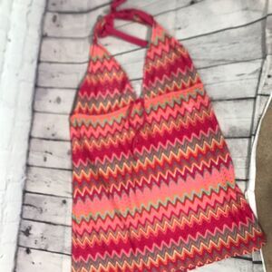 Perry Ellis Knit Halter Swimsuit Coverup, slightly sheer Large Beautiful colors